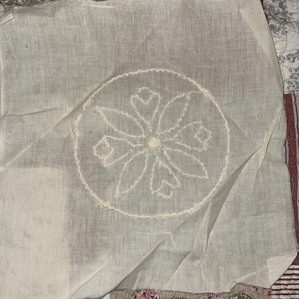 Lot 9 French hand Embroidered cream quilt Squares